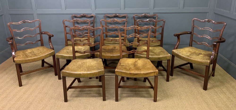 Set of 10 Mahogany Ladder Back Dining Chairs View II