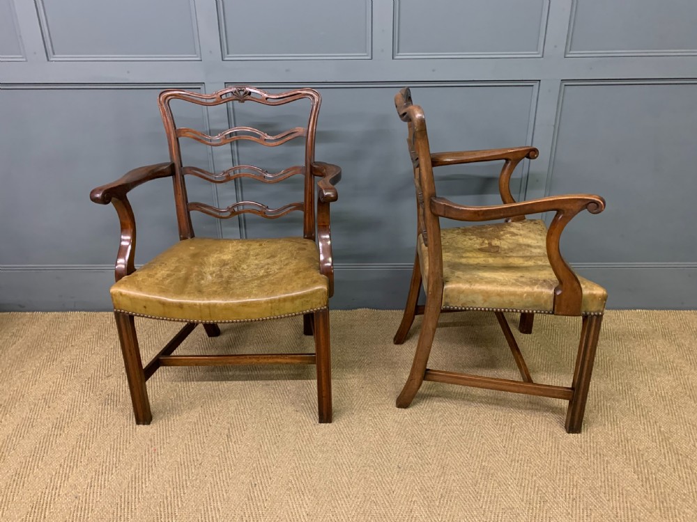 Set of 10 Mahogany Ladder Back Dining Chairs View X