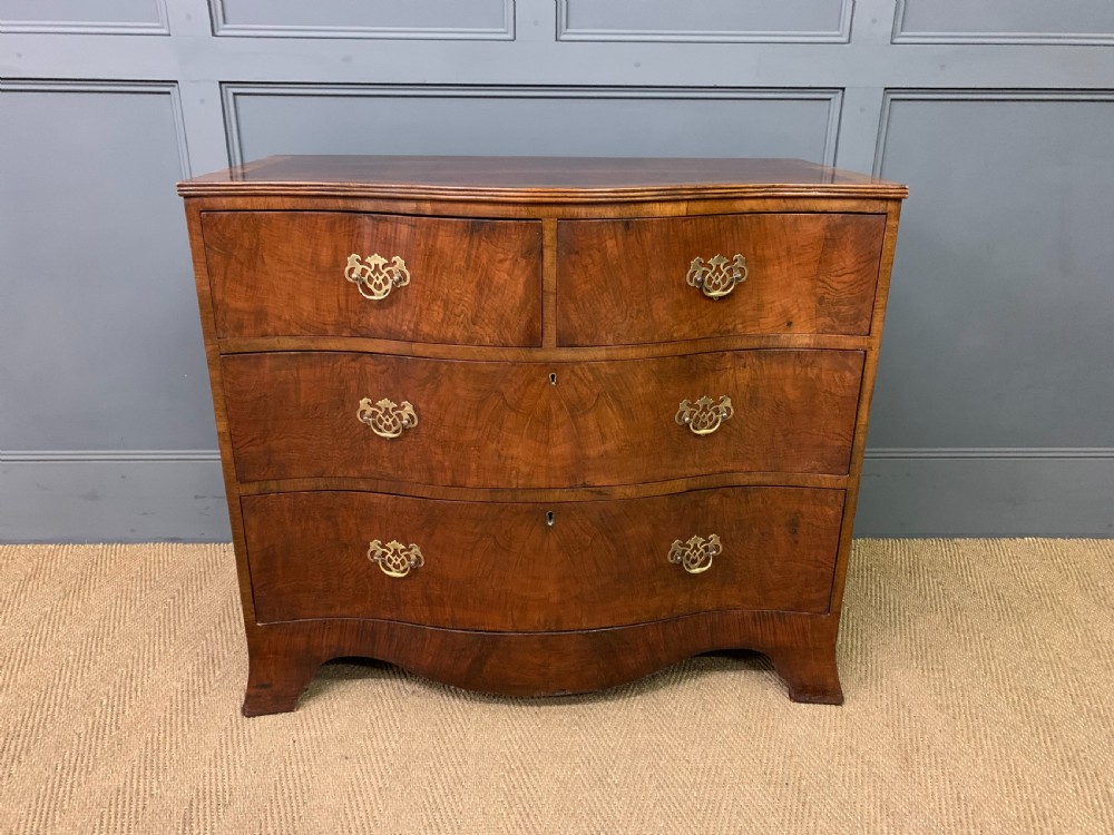 Burr Walnut Serpentine Fronted Chest of Drawers View II