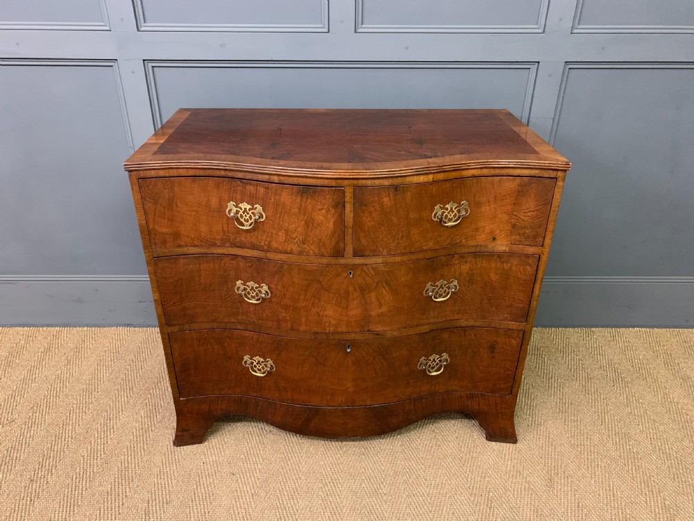 Burr Walnut Serpentine Fronted Chest of Drawers View III