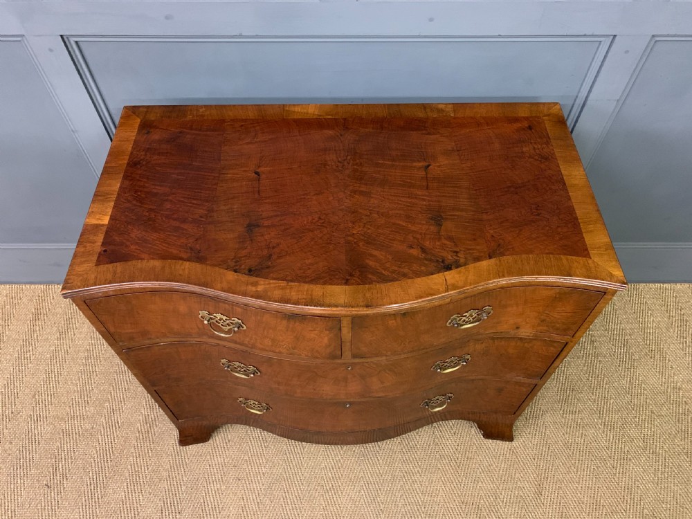 Burr Walnut Serpentine Fronted Chest of Drawers View IV