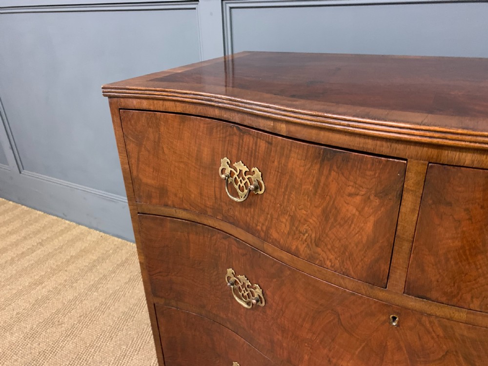 Burr Walnut Serpentine Fronted Chest of Drawers View V