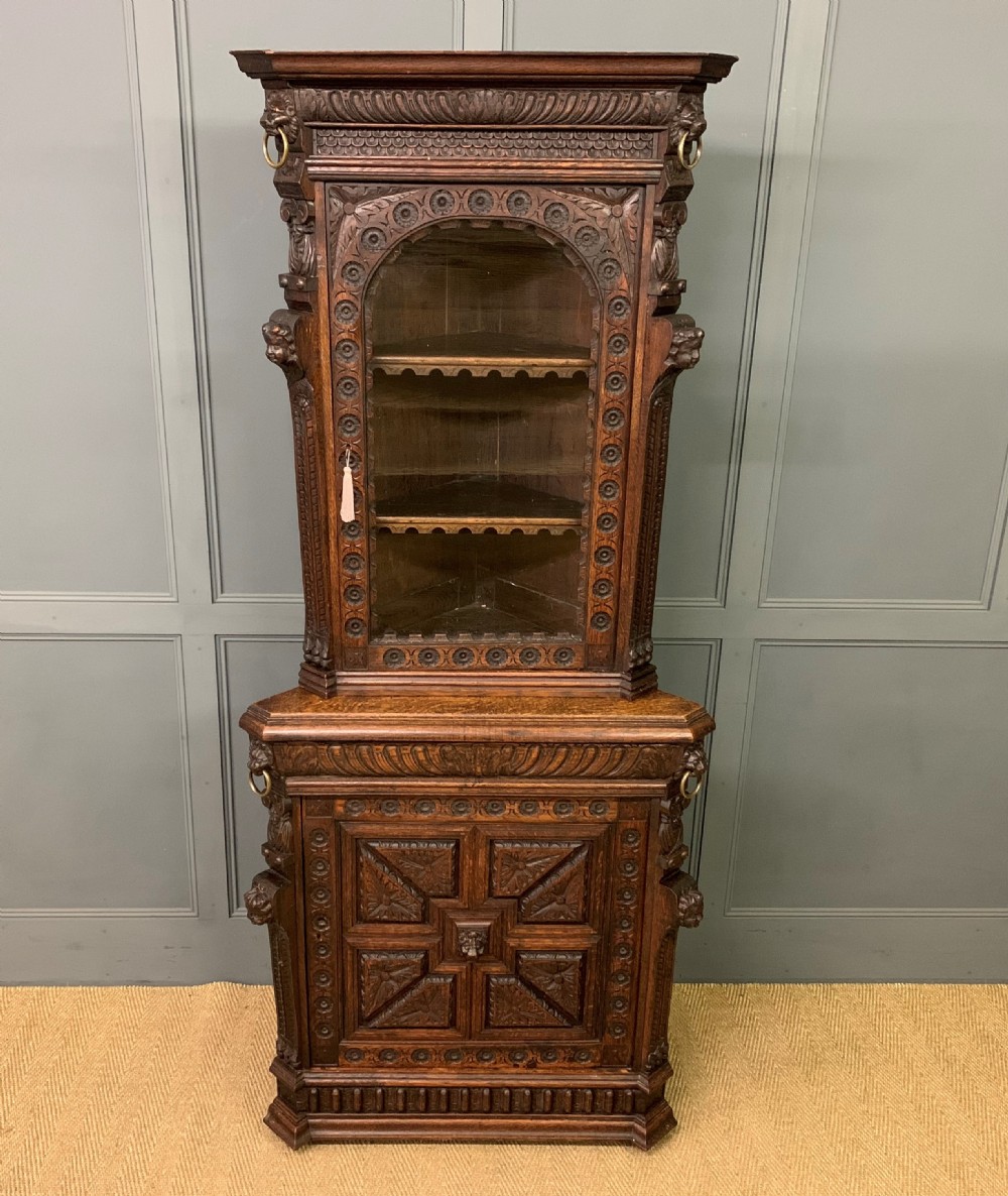 Victorian Carved Oak Corner Cabinet View II