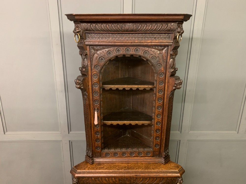 Victorian Carved Oak Corner Cabinet View III