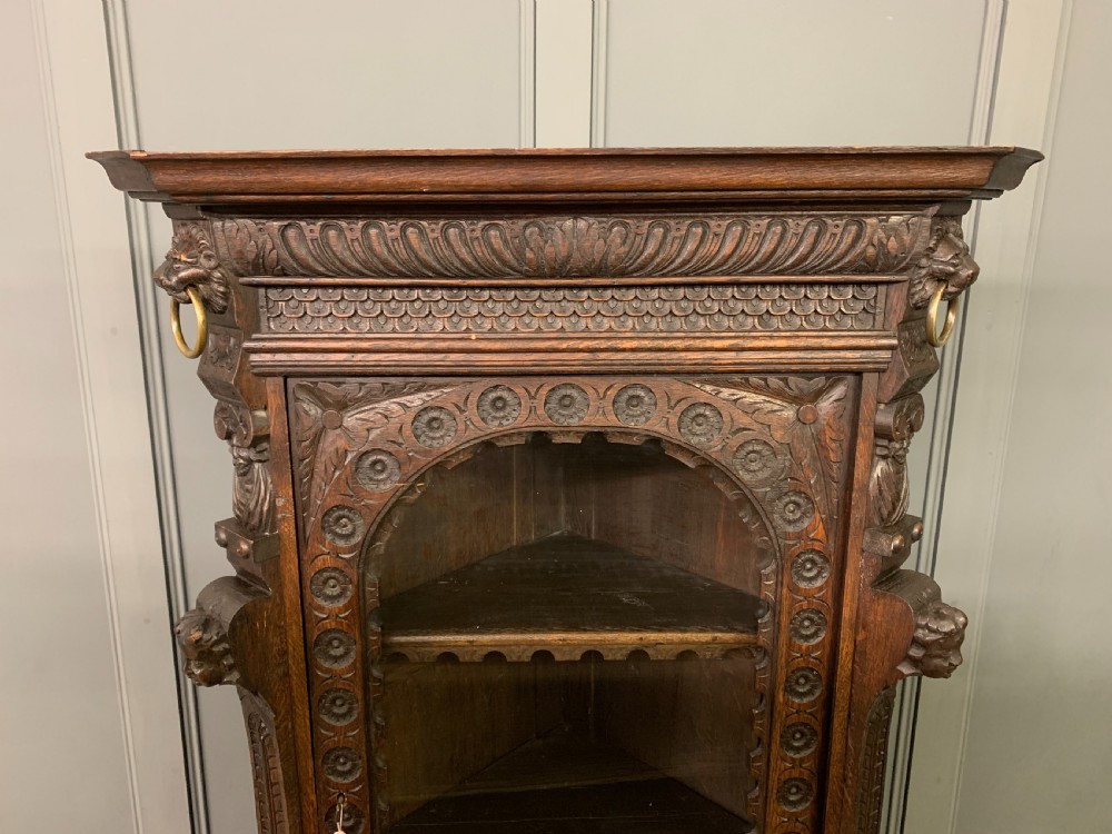 Victorian Carved Oak Corner Cabinet View IV