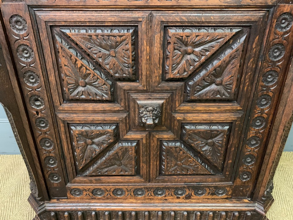 Victorian Carved Oak Corner Cabinet View X