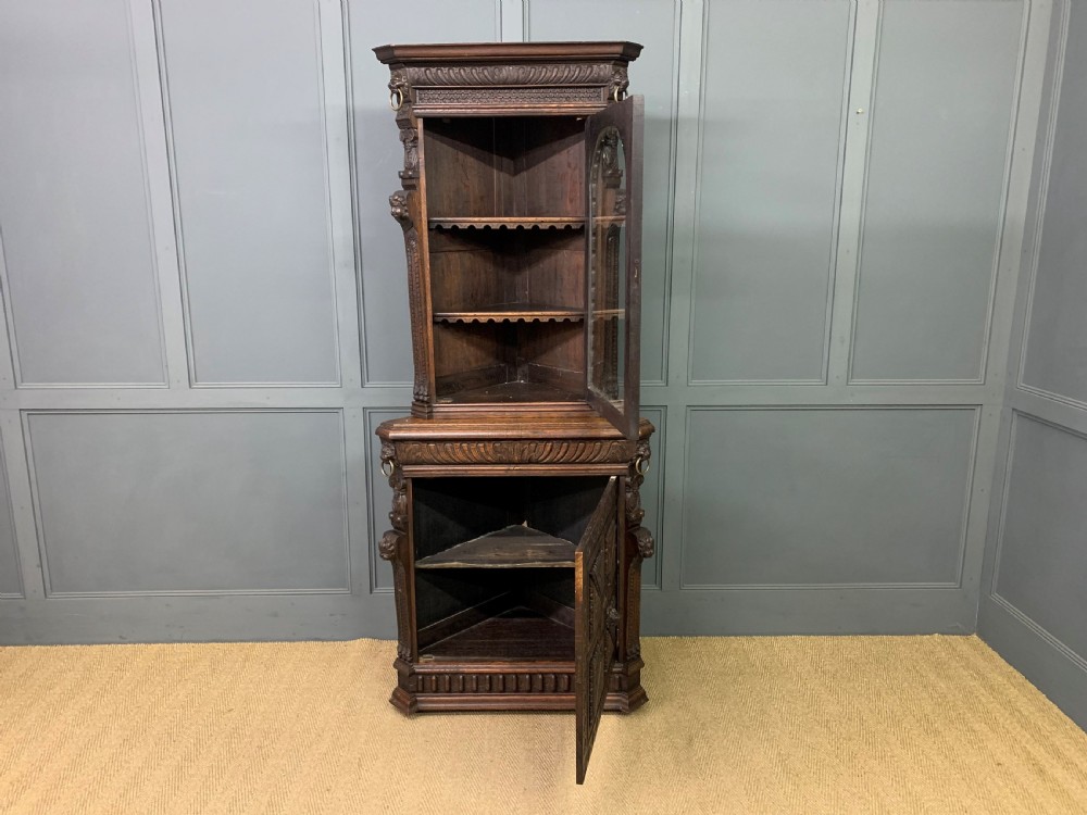 Victorian Carved Oak Corner Cabinet View XI