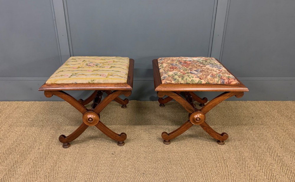 Pair of Early 19th Century Rosewood X Frame Stools View VI