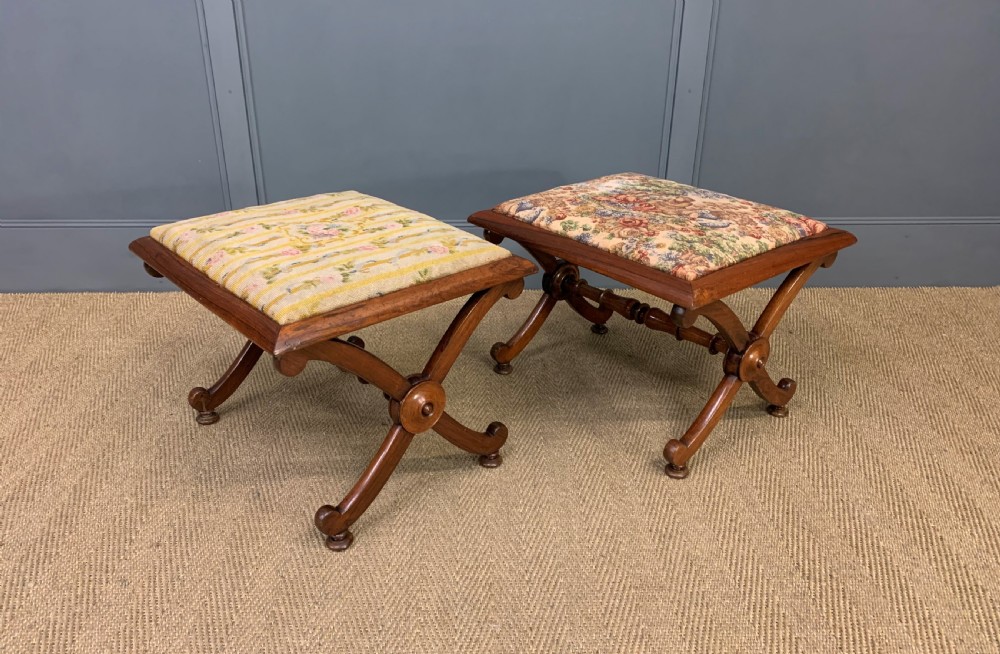 Pair of Early 19th Century Rosewood X Frame Stools View VIII