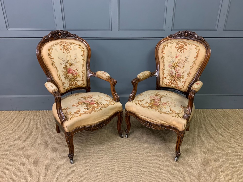 Pair of French Rosewood Fauteuils View II