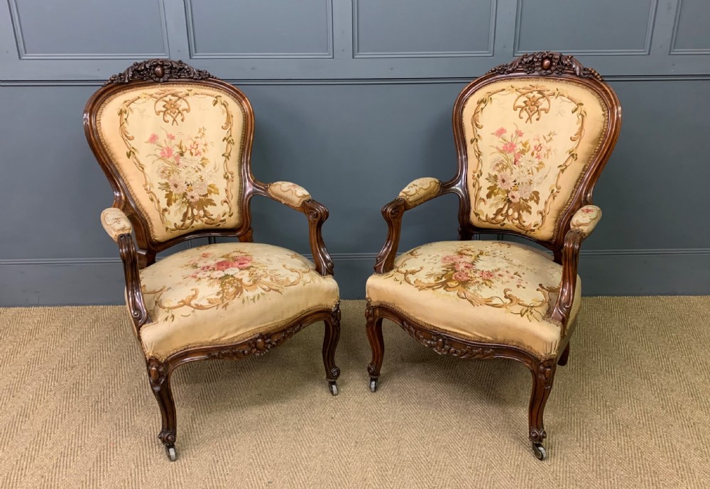 Pair of French Rosewood Armchairs