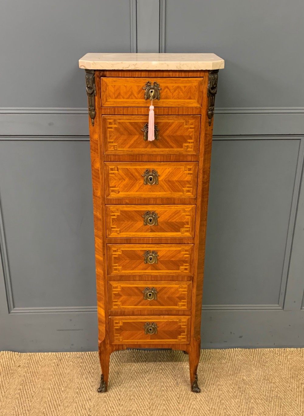Slender French Satinwood Chest of Drawers