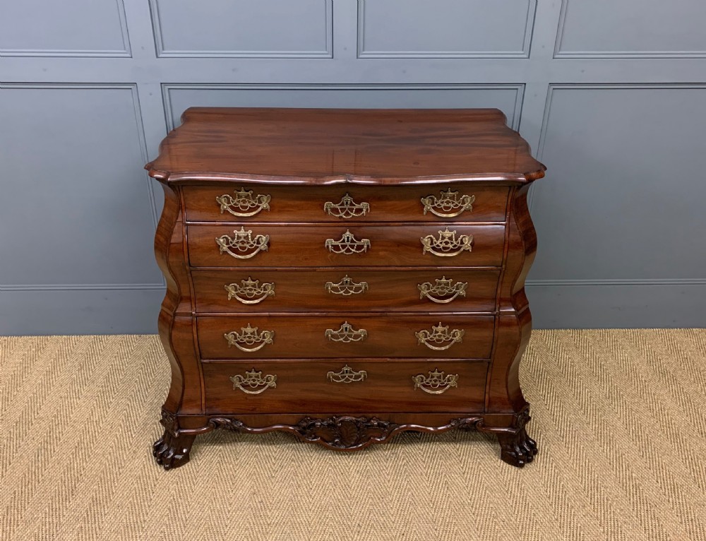 18th Century Figured Mahogany Dutch Bombe Chest