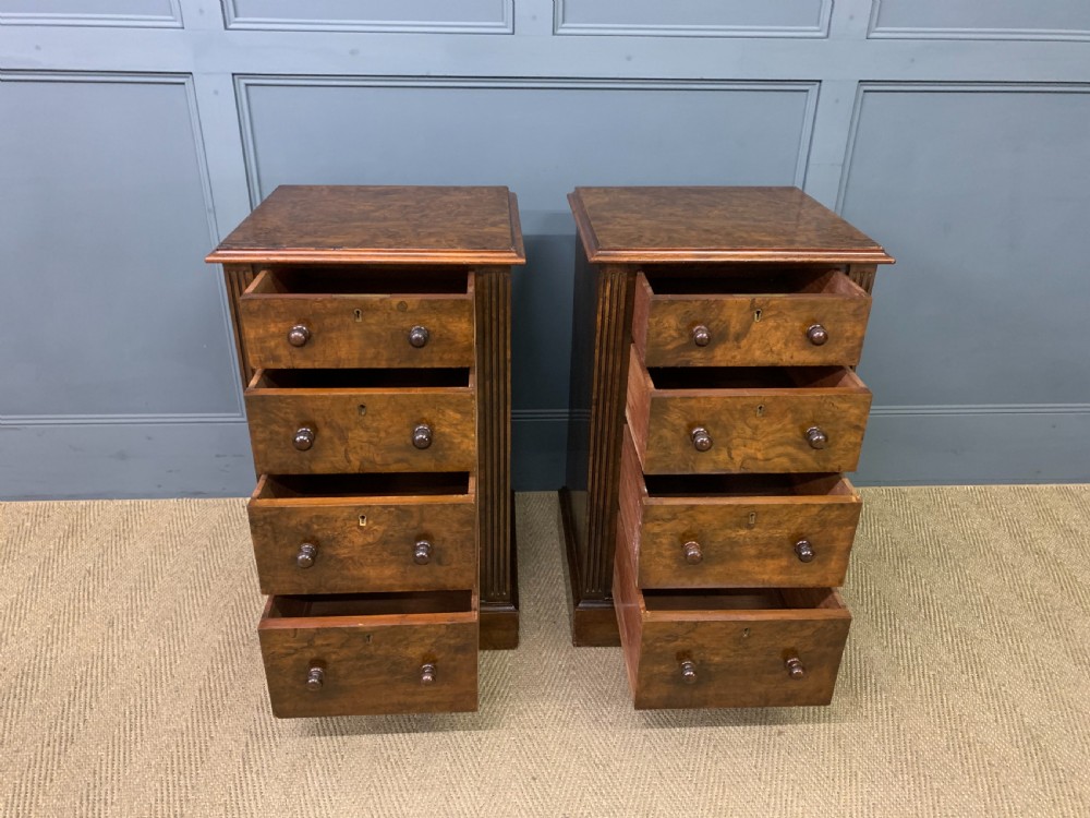 Pair of Victorian Burr Walnut Bedside Chests View VII