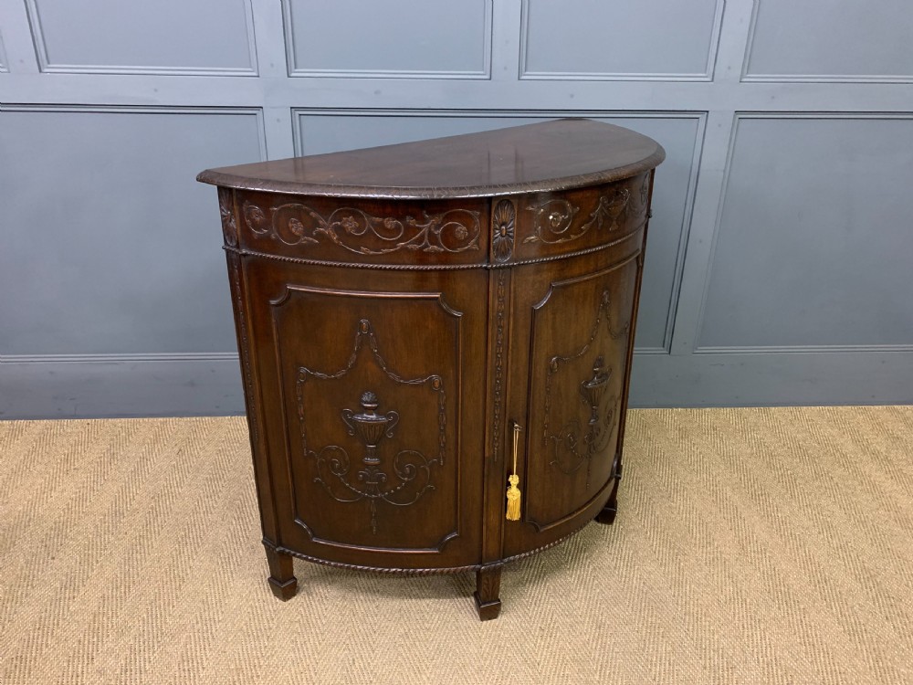 Adams Style Mahogany Demi Lune Commode View X