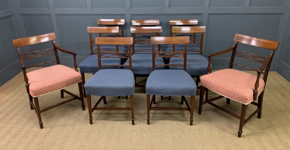 Set of 10 Georgian Inlaid Mahogany Dining Chairs