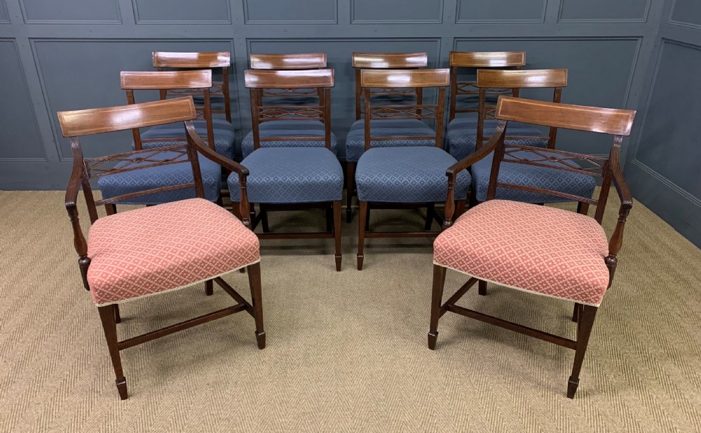 Set of 10 Georgian Inlaid Mahogany Dining Chairs View II