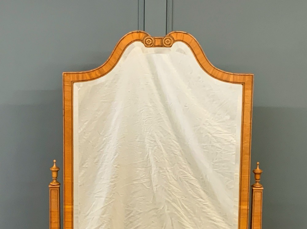 Edwardian Inlaid Satinwood Cheval Mirror View III