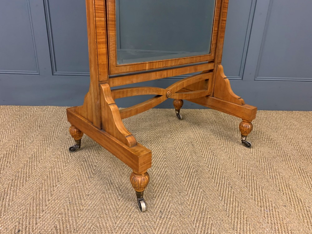 Edwardian Inlaid Satinwood Cheval Mirror View V
