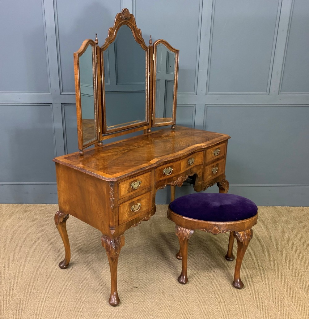 Burr Walnut Dressing Table and Stool