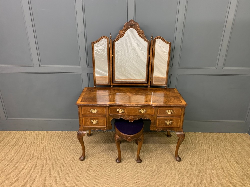 Burr Walnut Dressing Table and Stool View II