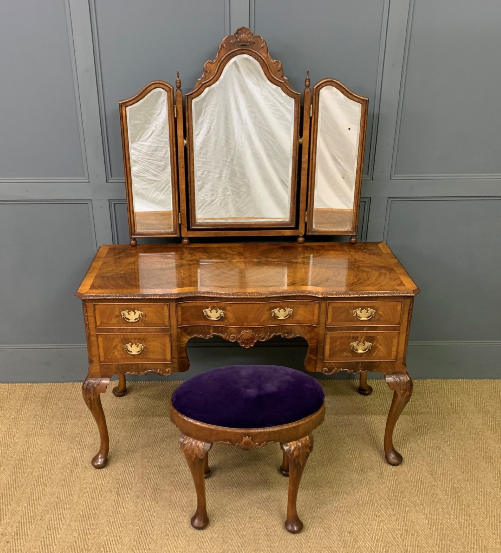 Burr Walnut Dressing Table and Stool View III