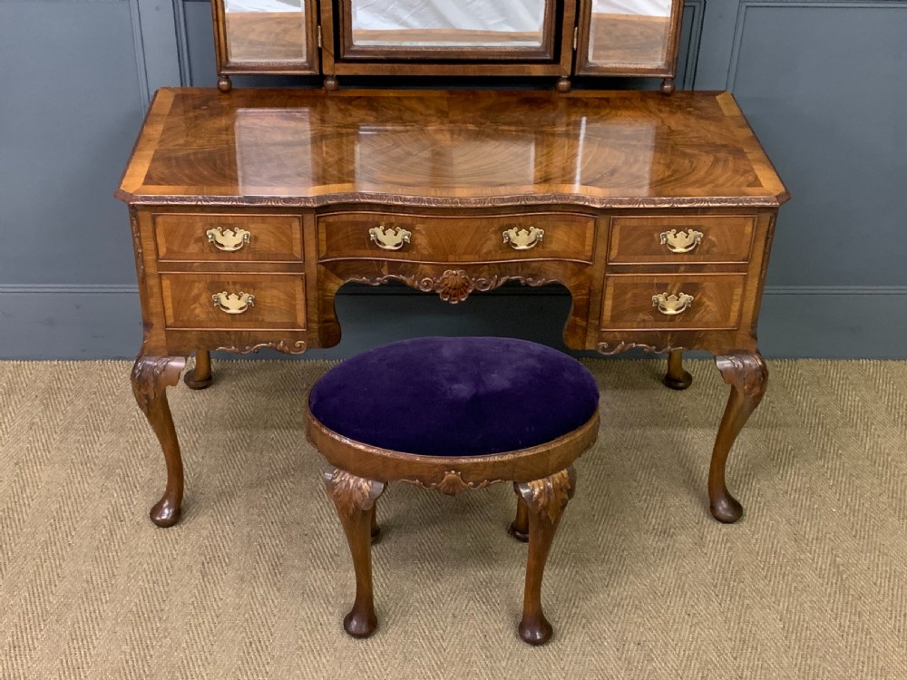 Burr Walnut Dressing Table and Stool View VII