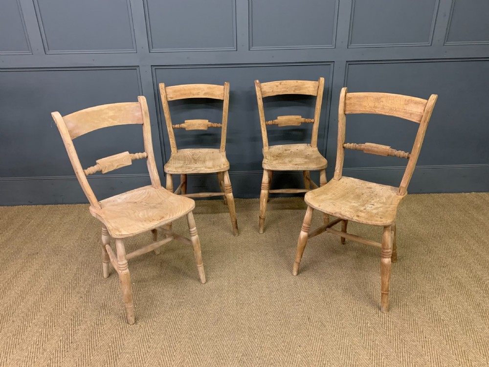 Set of 4 Bleached Country Kitchen Chairs View III