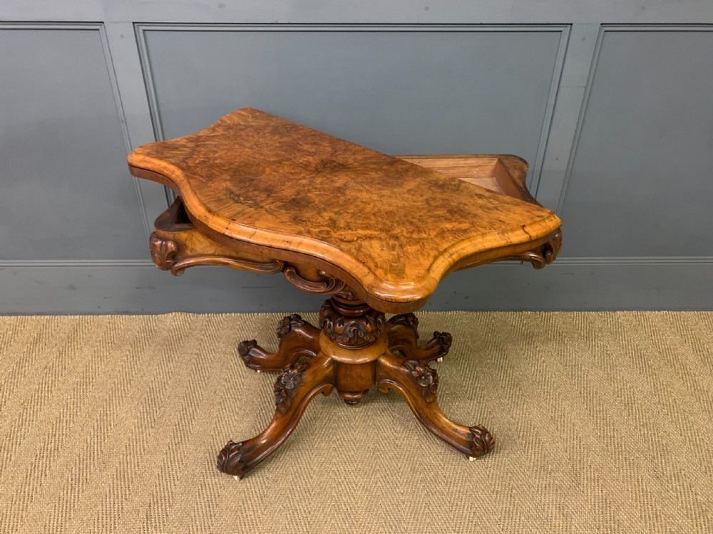 Victorian Burr Walnut Card Table View XI