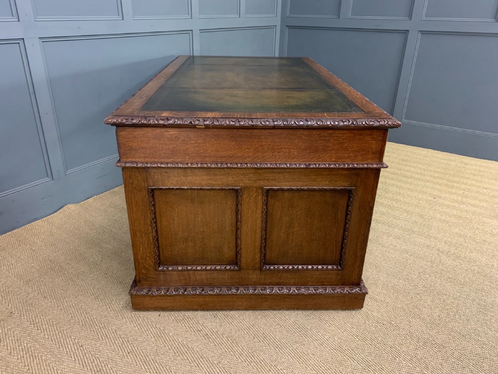 Large Victorian Carved Oak Pedestal Desk View X