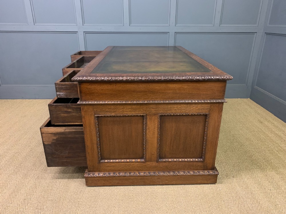 Large Victorian Carved Oak Pedestal Desk View XIV