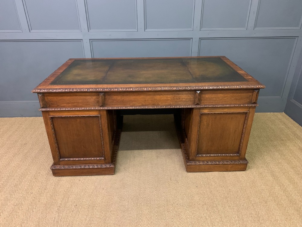 Large Victorian Carved Oak Pedestal Desk View XV