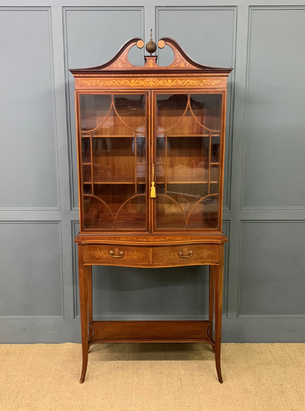 Edwards and Roberts Inlaid Mahogany Bookcase Cabinet