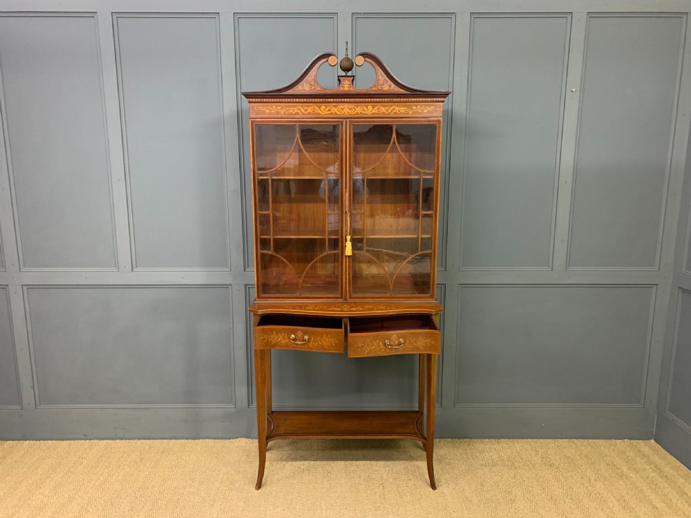 Edwards and Roberts Inlaid Mahogany Bookcase Cabinet View XI