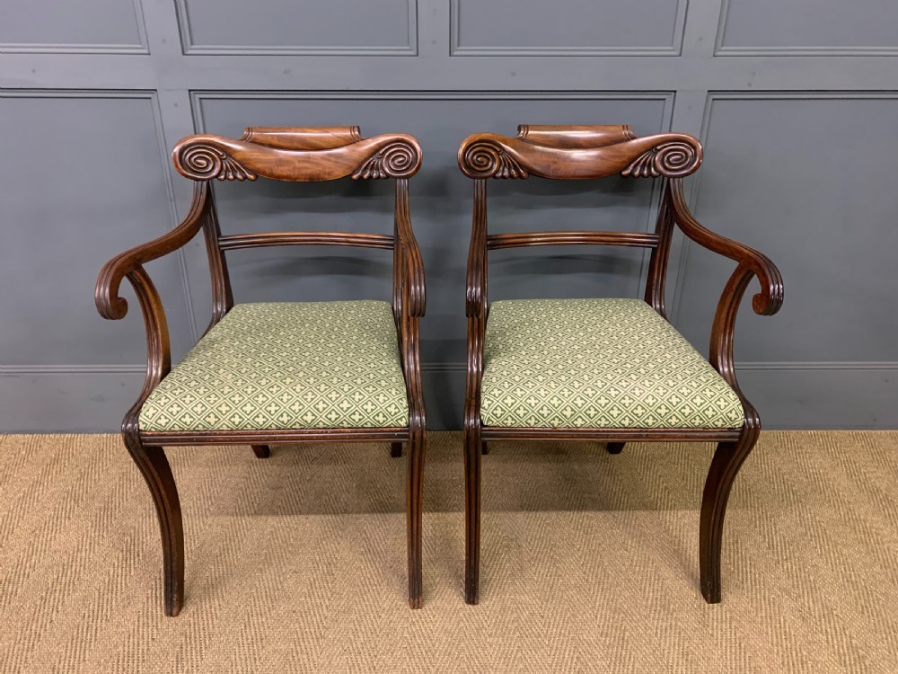 Pair of Regency Mahogany Scroll Armchairs