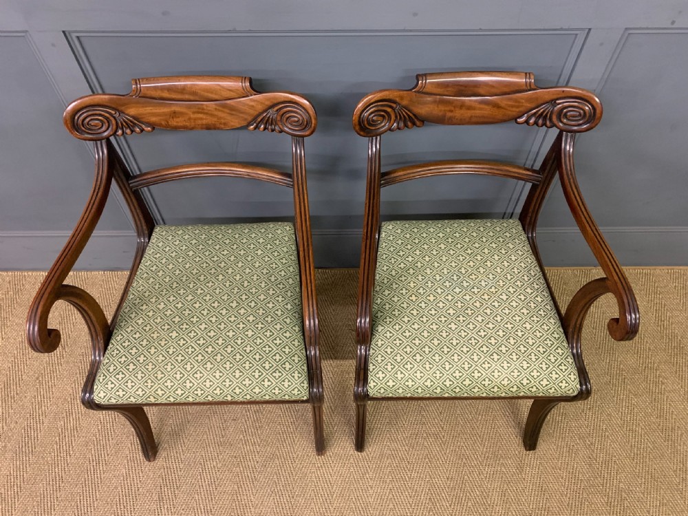 Pair of Regency Mahogany Scroll Armchairs View II