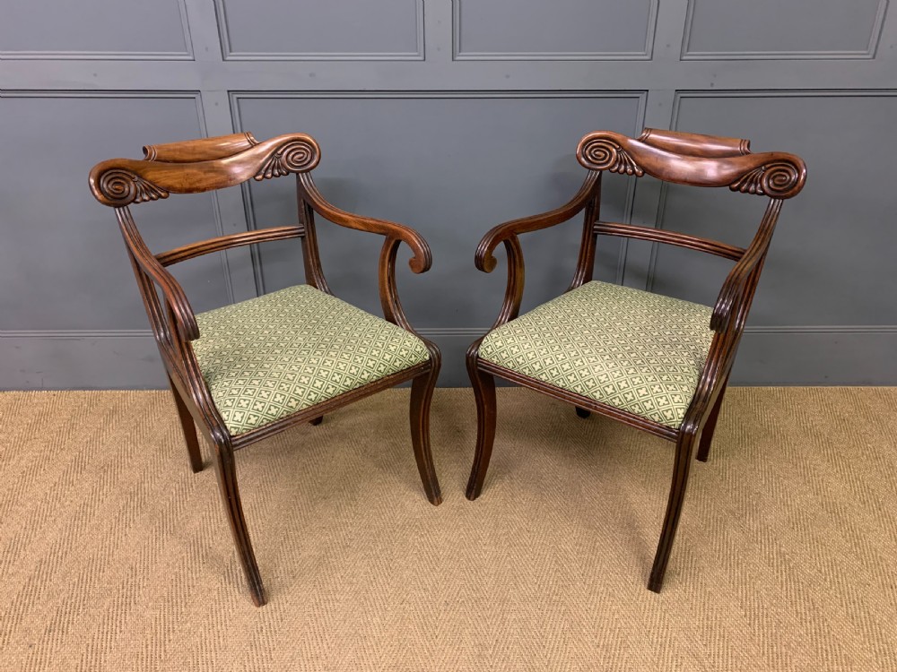 Pair of Regency Mahogany Scroll Armchairs View III