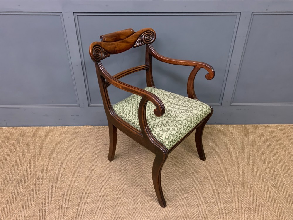 Pair of Regency Mahogany Scroll Armchairs View X