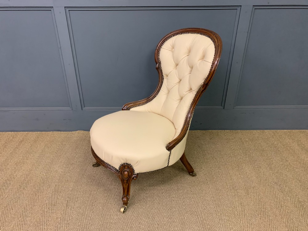 Leather Upholstered Victorian Ladies Chair View X