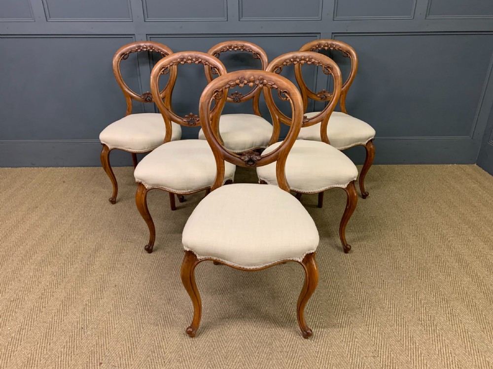 Set of 6 Victorian Walnut Dining Chairs View II