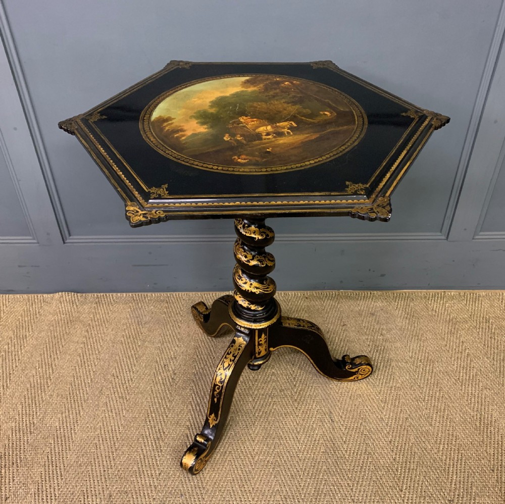 Victorian Parcel Gilt Ebonised Snap Top Tripod Table