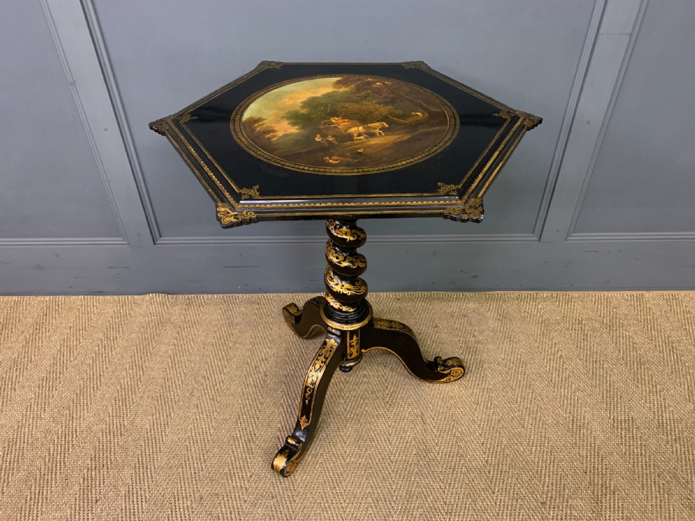 Victorian Parcel Gilt Ebonised Snap Top Tripod Table View II