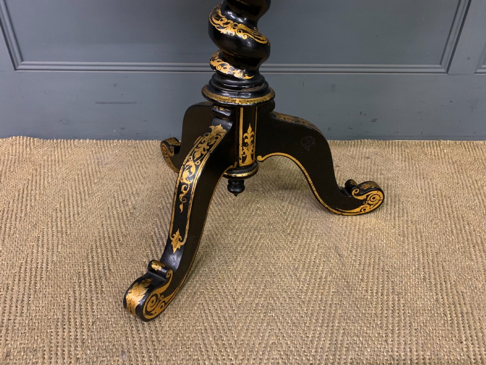 Victorian Parcel Gilt Ebonised Snap Top Tripod Table View III