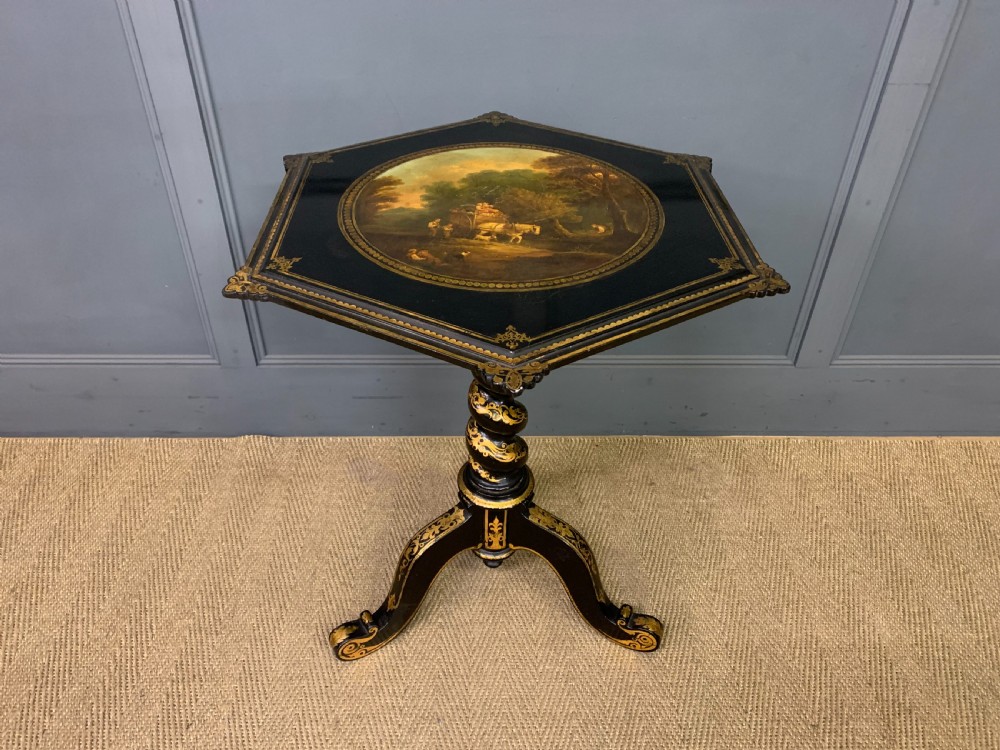 Victorian Parcel Gilt Ebonised Snap Top Tripod Table View V