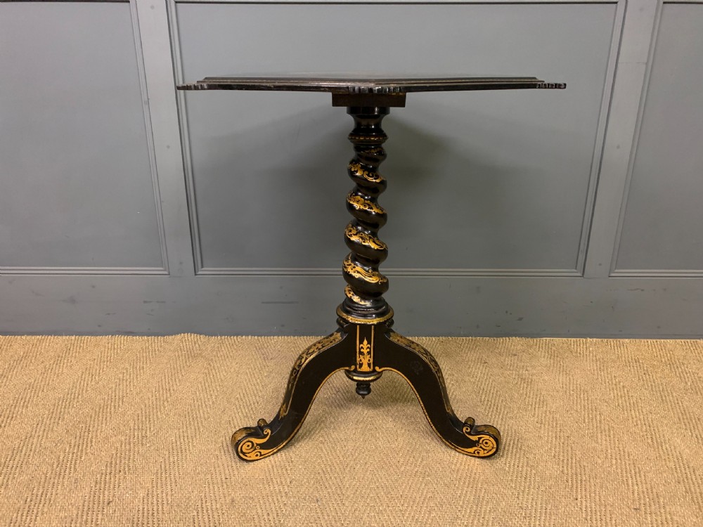 Victorian Parcel Gilt Ebonised Snap Top Tripod Table View VI