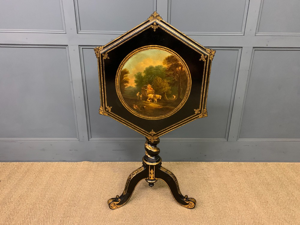 Victorian Parcel Gilt Ebonised Snap Top Tripod Table View X