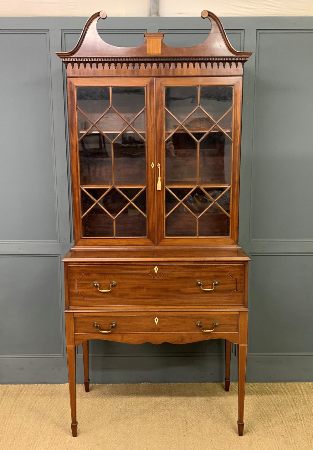 George III Inlaid Mahogany Secretaire Bookcase