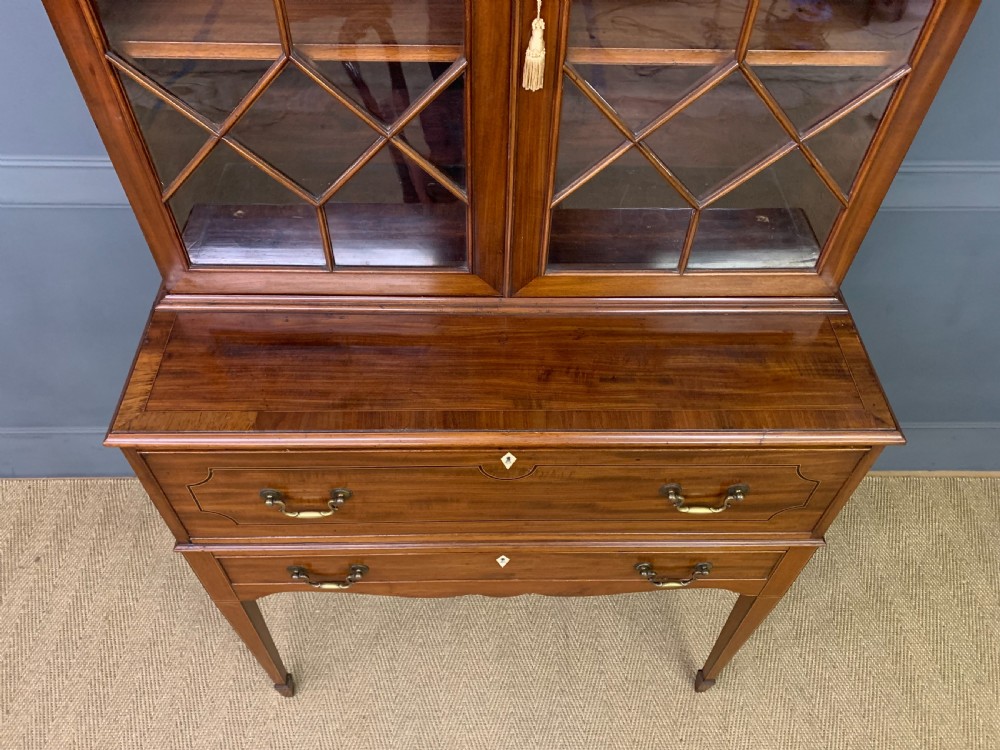 George III Inlaid Mahogany Secretaire Bookcase View VII