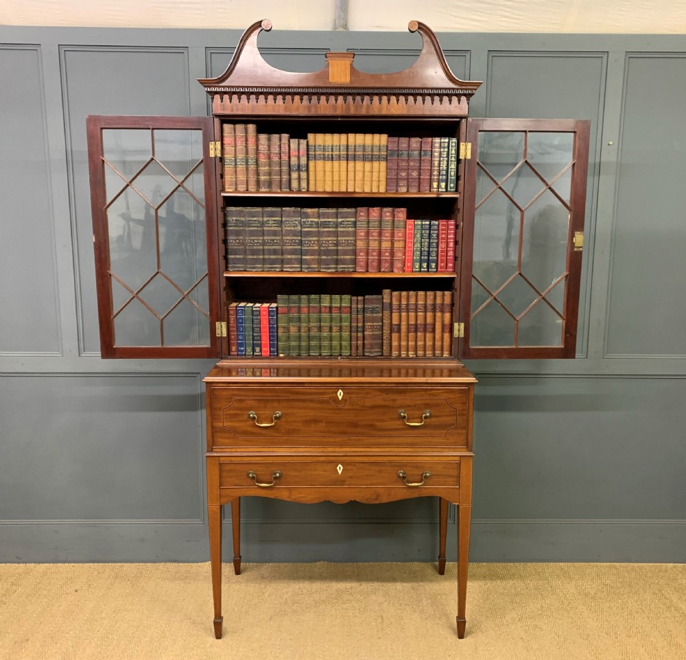 George III Inlaid Mahogany Secretaire Bookcase View XV