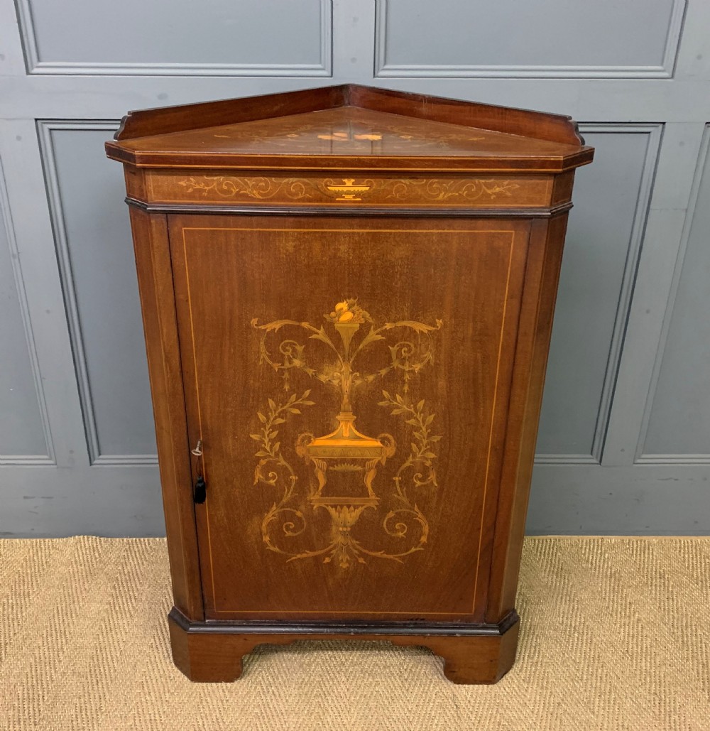 Inlaid Mahogany Corner Cupboard